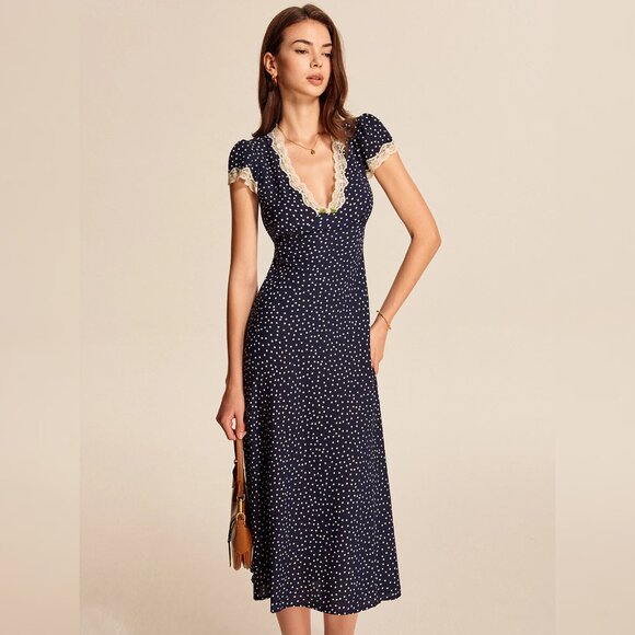 Polka Dot Lace-Trim Dress - Picture 3 of 5
